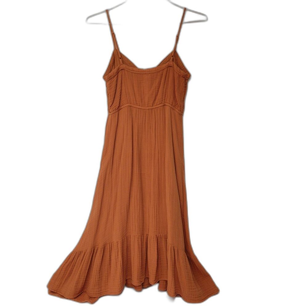 Aerie XS Rust Terracotta 100% Cotton Gauze Midi Dress Lined Adjustable Straps - Picture 2 of 6